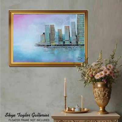 Alternate image for City Mist - Original Skyline Fine Art Acrylic Painting (36 x 24 x 3/4)