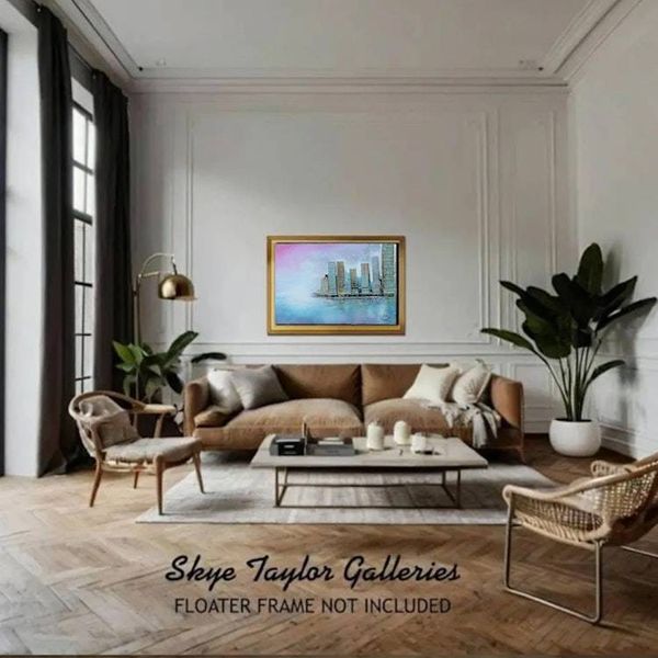 Alternate image for City Mist - Original Skyline Fine Art Acrylic Painting (36 x 24 x 3/4)