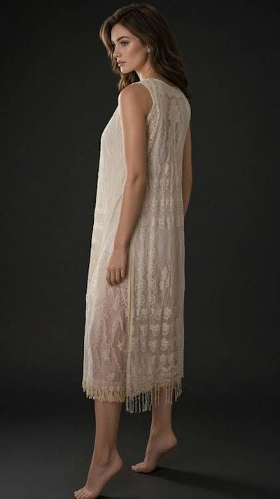Alternate image for Vintage look lace sleeveless dress with fringe trim and robe