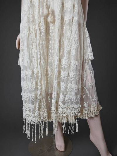 Alternate image for Vintage look lace sleeveless dress with fringe trim and robe