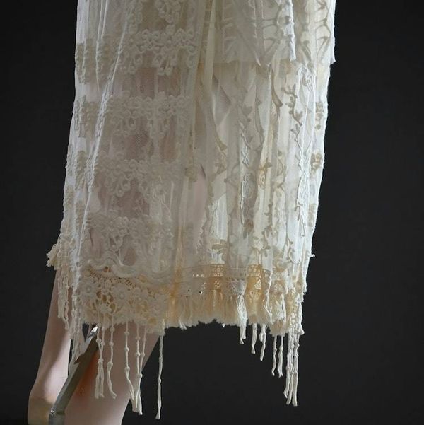 Alternate image for Vintage look lace sleeveless dress with fringe trim and robe