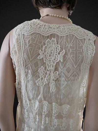 Alternate image for Vintage look lace sleeveless dress with fringe trim and robe