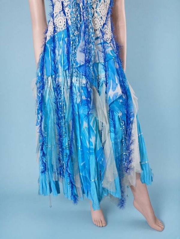 Alternate image for Ocean waves ombré crochet & rayon sleeveless dress with handkerchief hem