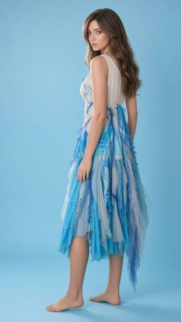 Alternate image for Ocean waves ombré crochet & rayon sleeveless dress with handkerchief hem
