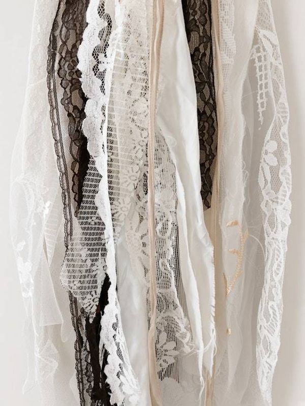 Alternate image for Handcrafted Bohemian dress with crochet lace and multi-fabric distressed fabric skirt
