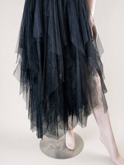 Alternate image for Black tulle Gothic style, Halloween or evening dress with dramatic shoulders and satin bow waist