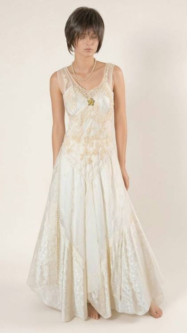 Alternate image for Ethereal Empire Waist Lace Wedding Gown in Ivory and Champagne