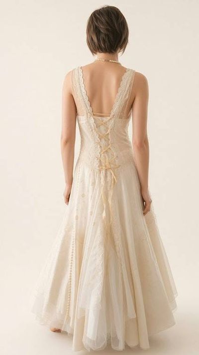 Alternate image for Ethereal Empire Waist Lace Wedding Gown in Ivory and Champagne