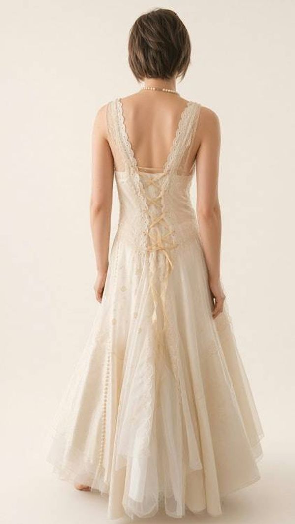 Alternate image for Ethereal Empire Waist Lace Wedding Gown in Ivory and Champagne
