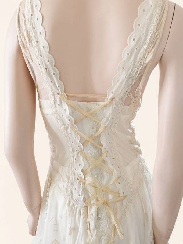 Alternate image for Ethereal Empire Waist Lace Wedding Gown in Ivory and Champagne