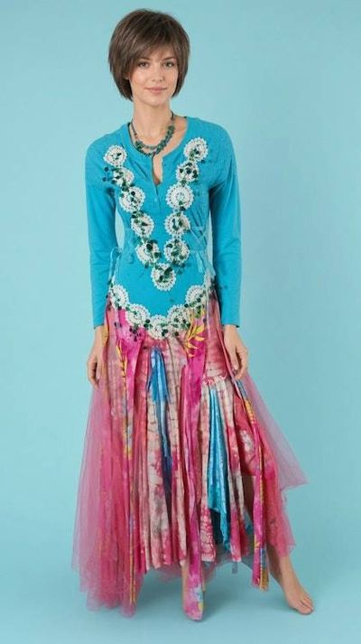 Primary image for Pink and aqua Bohemian maxi dress with embellished bodice