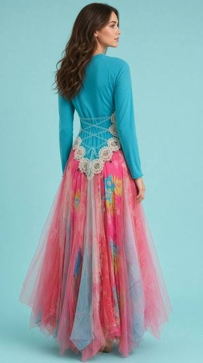 Alternate image for Pink and aqua Bohemian maxi dress with embellished bodice