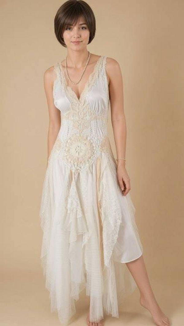 Alternate image for Vintage-Inspired ivory lace and tulle asymmetric evening or wedding dress