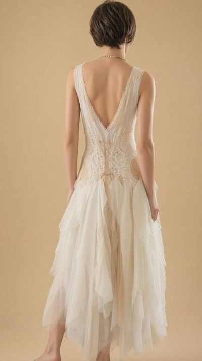 Alternate image for Vintage-Inspired ivory lace and tulle asymmetric evening or wedding dress