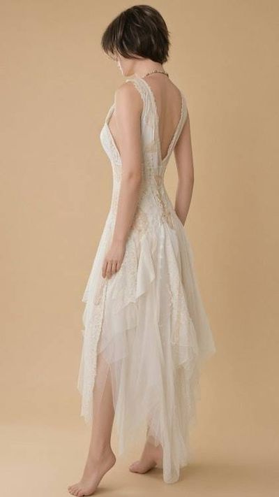 Alternate image for Vintage-Inspired ivory lace and tulle asymmetric evening or wedding dress