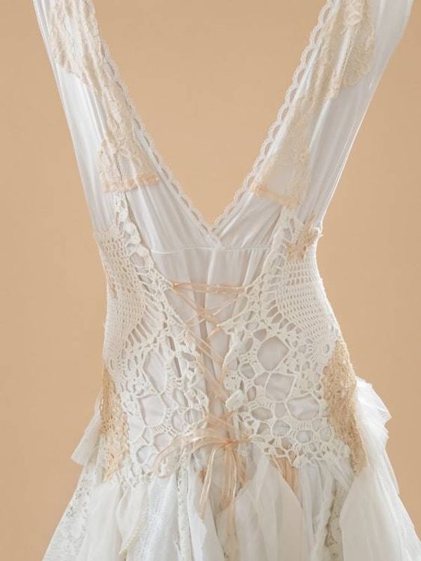 Alternate image for Vintage-Inspired ivory lace and tulle asymmetric evening or wedding dress
