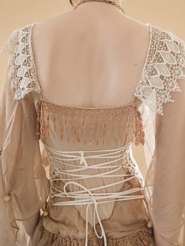 Alternate image for Sand colored Bohemian style dress with ethereal sleeves