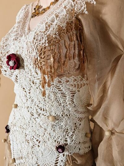 Alternate image for Sand colored Bohemian style dress with ethereal sleeves