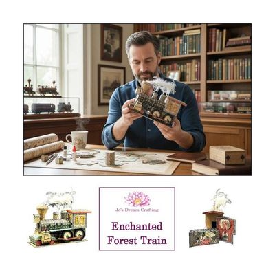 Alternate image for Whimsical Recycled Metal and Paper Train Locomotive Sculpture with Feather Plume and Hidden Mini Album