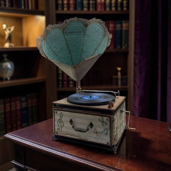 Alternate image for Vintage-Style Handcrafted Decorative Gramophone Paper Art Creation with Decorative Horn Speaker and Coordinating Mini Album