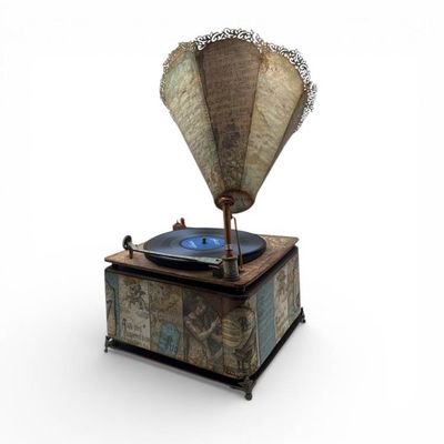 Alternate image for Vintage-Style Handcrafted Decorative Gramophone Paper Art Creation with Decorative Horn Speaker and Coordinating Mini Album