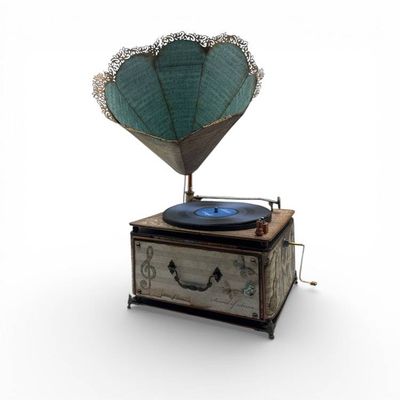 Alternate image for Vintage-Style Handcrafted Decorative Gramophone Paper Art Creation with Decorative Horn Speaker and Coordinating Mini Album