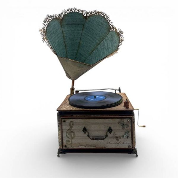 Alternate image for Vintage-Style Handcrafted Decorative Gramophone Paper Art Creation with Decorative Horn Speaker and Coordinating Mini Album