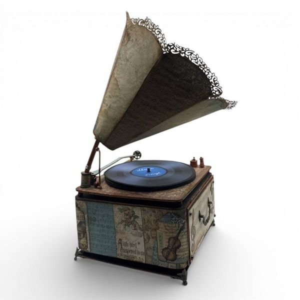 Alternate image for Vintage-Style Handcrafted Decorative Gramophone Paper Art Creation with Decorative Horn Speaker and Coordinating Mini Album