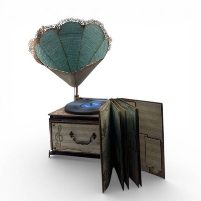 Alternate image for Vintage-Style Handcrafted Decorative Gramophone Paper Art Creation with Decorative Horn Speaker and Coordinating Mini Album