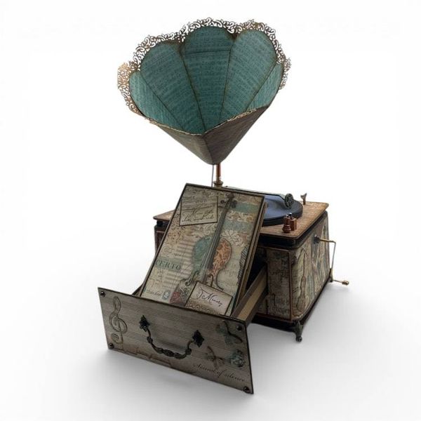 Alternate image for Vintage-Style Handcrafted Decorative Gramophone Paper Art Creation with Decorative Horn Speaker and Coordinating Mini Album