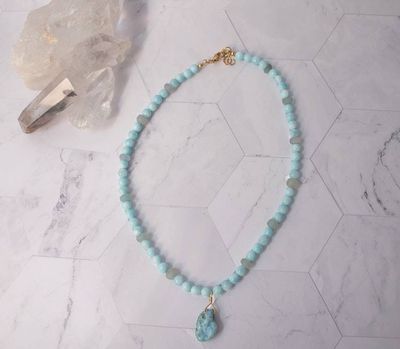 Primary image for Azure Tide Sky Blue Quartz, Aquamarine and Larimar Necklace