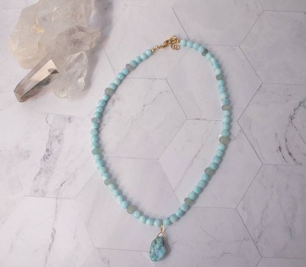 Alternate image for Azure Tide Sky Blue Quartz, Aquamarine and Larimar Necklace