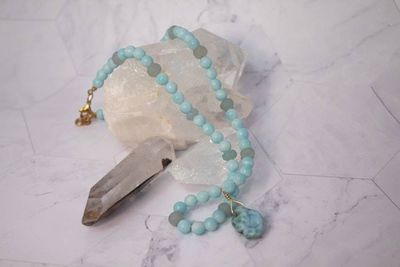 Alternate image for Azure Tide Sky Blue Quartz, Aquamarine and Larimar Necklace