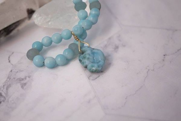 Alternate image for Azure Tide Sky Blue Quartz, Aquamarine and Larimar Necklace