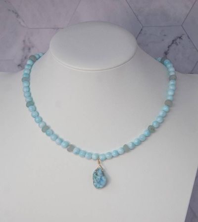 Alternate image for Azure Tide Sky Blue Quartz, Aquamarine and Larimar Necklace