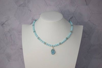 Alternate image for Azure Tide Sky Blue Quartz, Aquamarine and Larimar Necklace