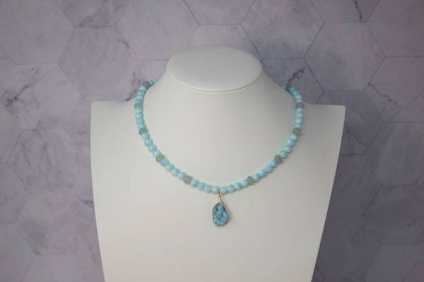 Alternate image for Azure Tide Sky Blue Quartz, Aquamarine and Larimar Necklace