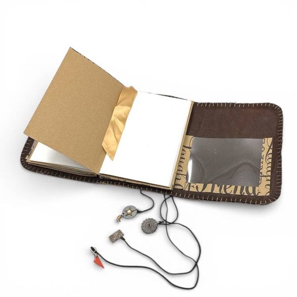 Alternate image for Handcrafted Faux Leather-Bound Travel Writing Journal Paper Art Creation with Blanket Stitching and Charm Embellishments