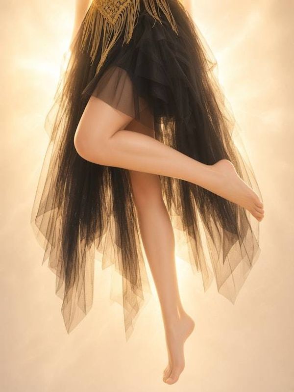 Alternate image for Handcrafted dress, with gold net bodice, black tulle skirt and lace up back