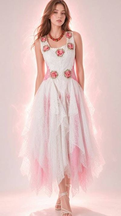 Primary image for Ethereal handkerchief hem dress with floral crochet, lace, corset style back and tulle detail