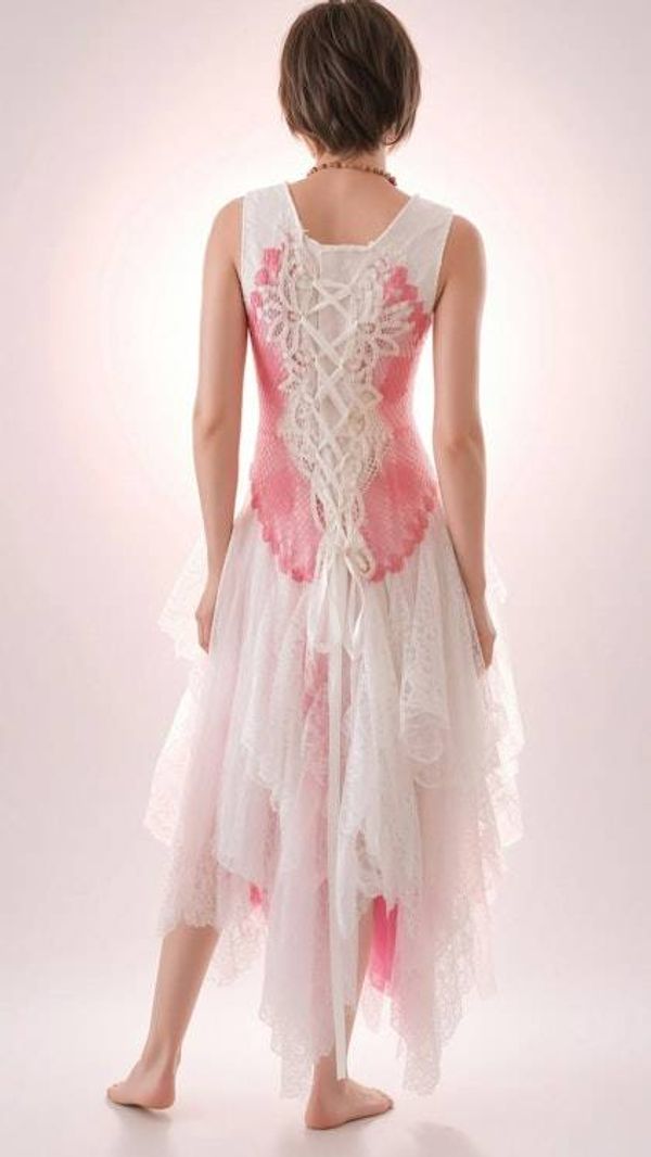 Alternate image for Ethereal handkerchief hem dress with floral crochet, lace, corset style back and tulle detail