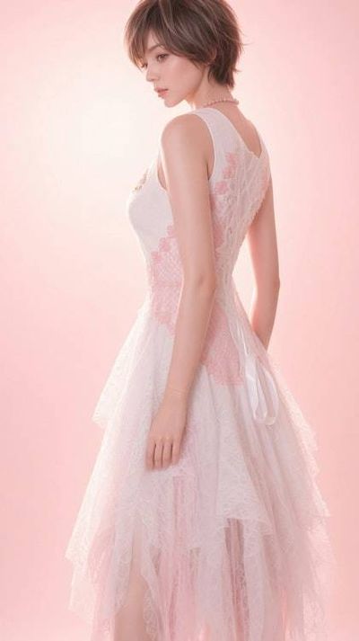 Alternate image for Ethereal handkerchief hem dress with floral crochet, lace, corset style back and tulle detail