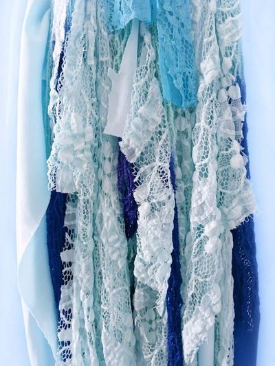 Alternate image for Ombré look aqua and cobalt blue Bohemian dress with vintage beaded trim and handkerchief hem