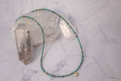 Primary image for Moonlit Tide Turquoise and Brass Crescent Moon Necklace