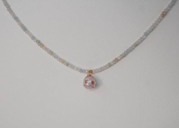Alternate image for Pastel After Dark Mixed Beryl and Carved Skull Pearl Necklace