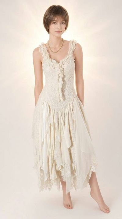 Primary image for Handcrafted vintage-Inspired ivory Lace asymmetrical dress with dramatic back detail