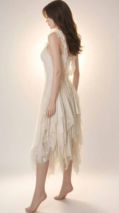 Alternate image for Handcrafted vintage-Inspired ivory Lace asymmetrical dress with dramatic back detail