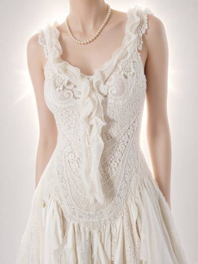 Alternate image for Handcrafted vintage-Inspired ivory Lace asymmetrical dress with dramatic back detail