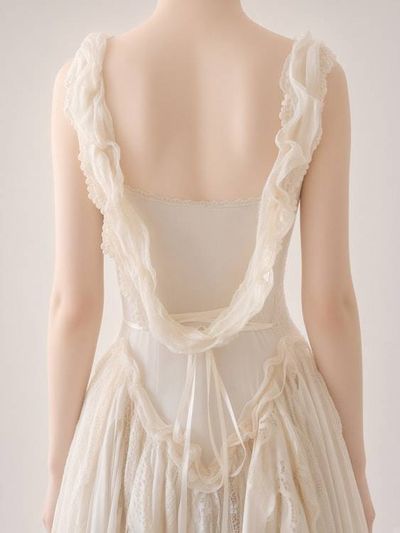 Alternate image for Handcrafted vintage-Inspired ivory Lace asymmetrical dress with dramatic back detail