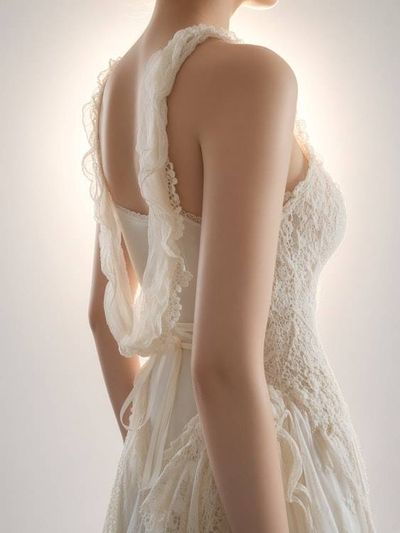 Alternate image for Handcrafted vintage-Inspired ivory Lace asymmetrical dress with dramatic back detail